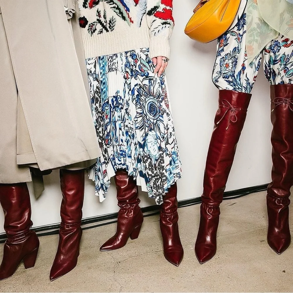 Tory Burch Lila Burgundy Leather Over the Knee Block Heel Boots Luxury 7